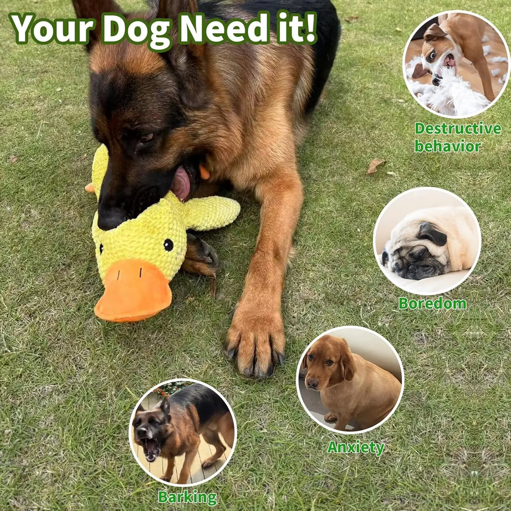 Enten-Hundespielzeug, Plüsch, kaubeständig, langlebiges Hundespielzeug mit Quacking-Sound, Zähneknirschen, Relief, weicher Begleiter für kleine große Hunde