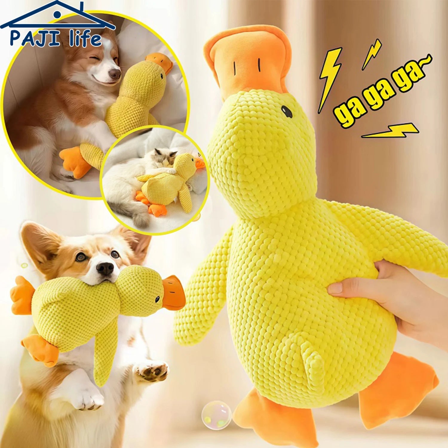 Enten-Hundespielzeug, Plüsch, kaubeständig, langlebiges Hundespielzeug mit Quacking-Sound, Zähneknirschen, Relief, weicher Begleiter für kleine große Hunde