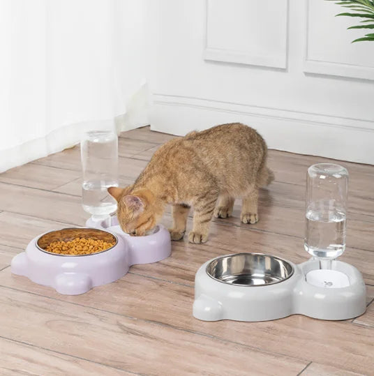 Katzen-Futter- und Wasserspender, Haustier-Wasser- und Futterschalen-Set, mit automatischer Wasserspenderflasche