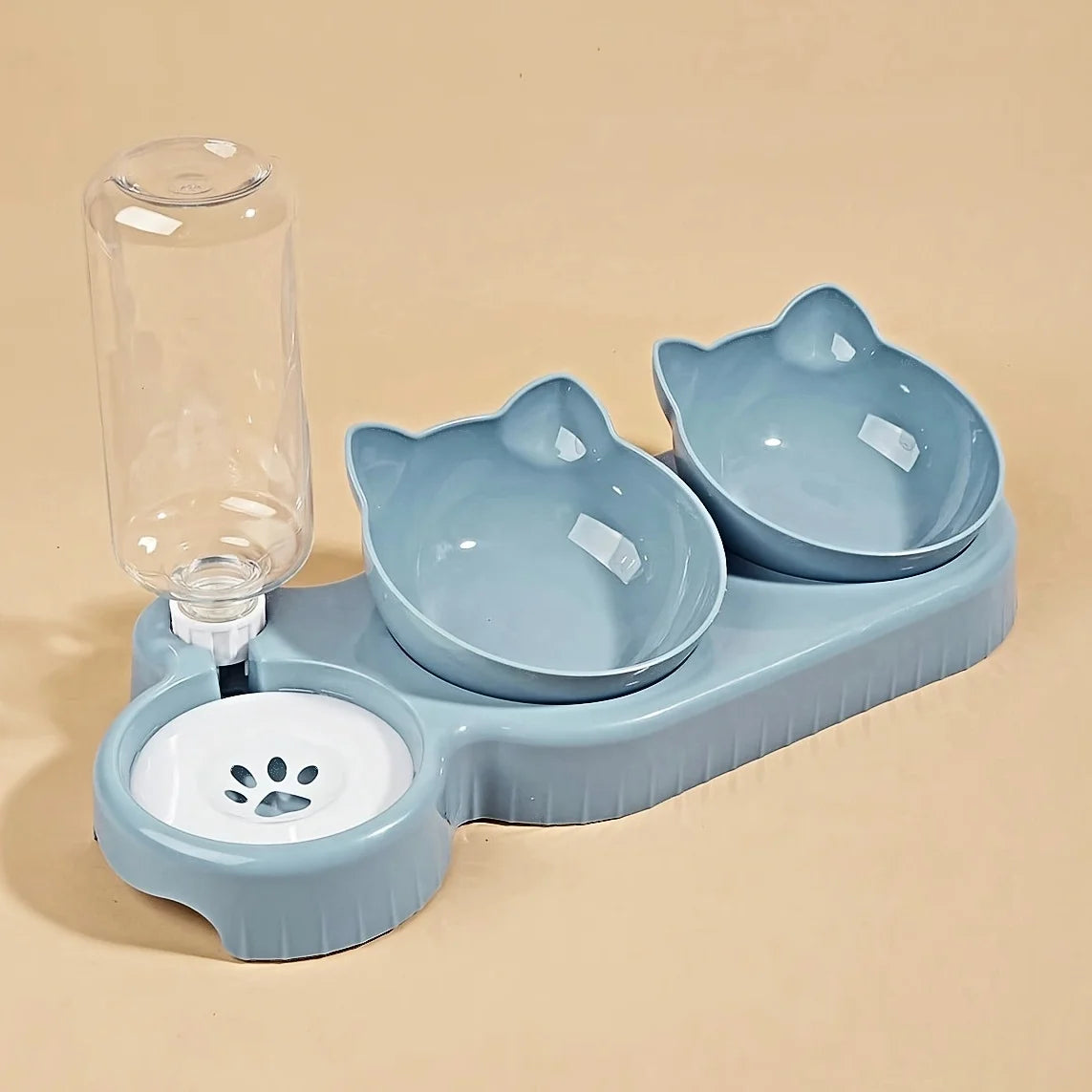 Haustiersc halen mit Wasserzufuhr, 3-in-1-Ohr-Design, gekipptes Katzen wasser und Futtern apf mit Schwerkraft wasser flasche zum Nackenschutz