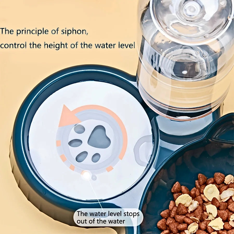 Haustiersc halen mit Wasserzufuhr, 3-in-1-Ohr-Design, gekipptes Katzen wasser und Futtern apf mit Schwerkraft wasser flasche zum Nackenschutz