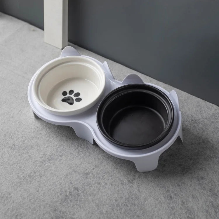 Haustier-Keramik-Futternapf, Doppelnapf, geneigter Winkel zum Halten von Speisen und Wasser, schützt die Halswirbelsäule der Katze.