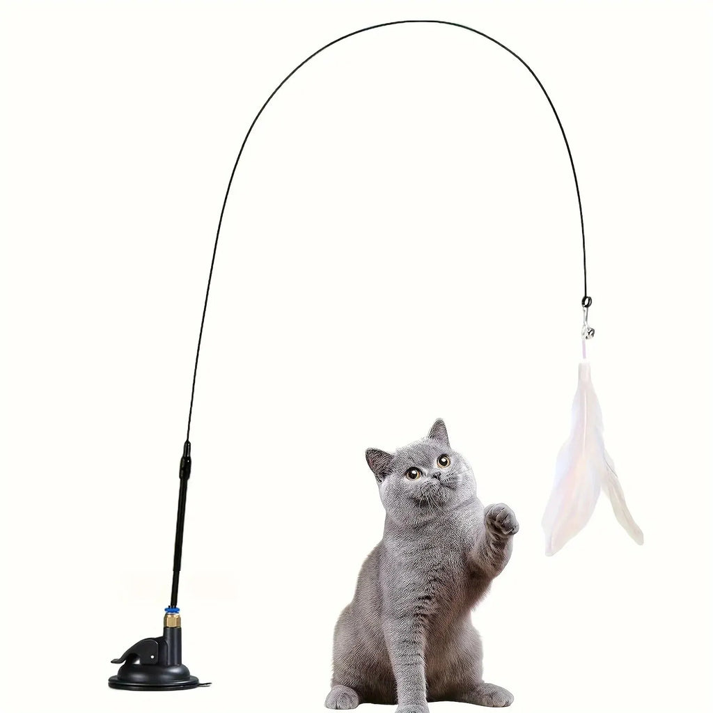 Cat Teaser Spielzeug-interaktive Glocke & Feder Zauberstab-lange Saugnapfs tange für aufregende Playtime-Abenteuer-ultimatives Katzen spielzeug
