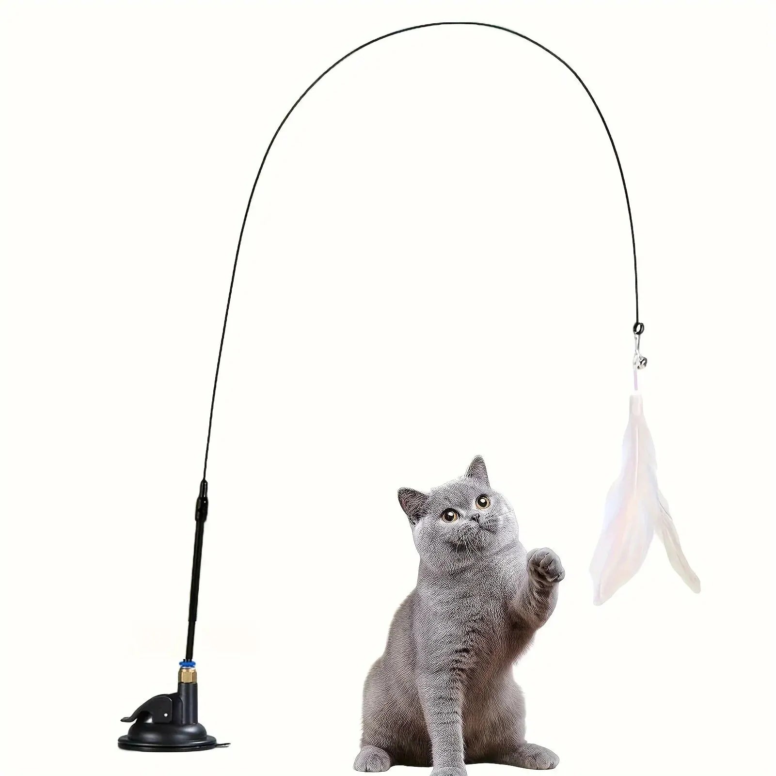 Cat Teaser Spielzeug-interaktive Glocke & Feder Zauberstab-lange Saugnapfs tange für aufregende Playtime-Abenteuer-ultimatives Katzen spielzeug