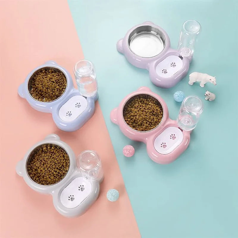 Katzen-Futter- und Wasserspender, Haustier-Wasser- und Futterschalen-Set, mit automatischer Wasserspenderflasche
