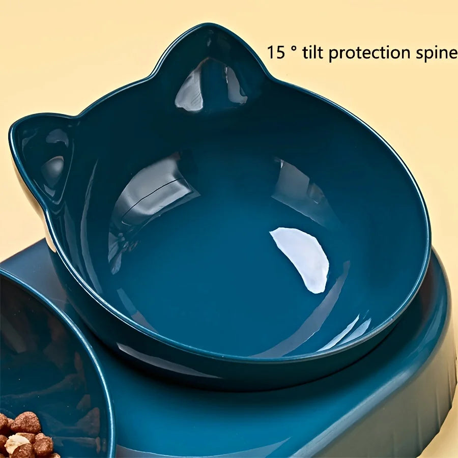 Haustiersc halen mit Wasserzufuhr, 3-in-1-Ohr-Design, gekipptes Katzen wasser und Futtern apf mit Schwerkraft wasser flasche zum Nackenschutz
