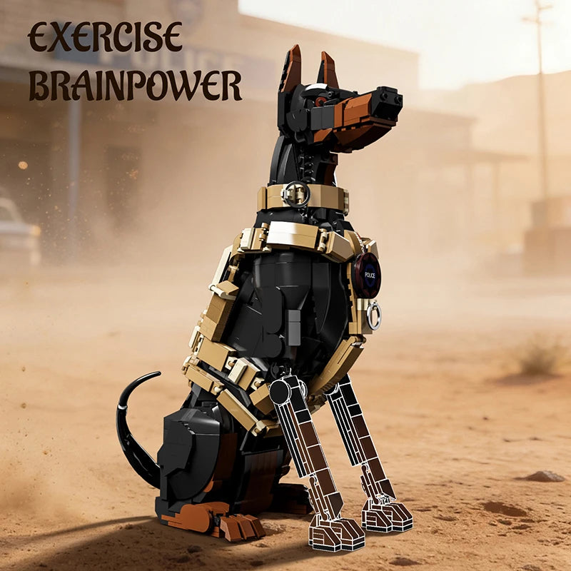 Hochdetailliertes Erwachsenen-Bausatzmodell eines Dobermann-Polizeihundes, ein trendiges Sammlerstück mit voll beweglichen Hundeformen, ein Sammlerartikel für Montage-Enthusiasten, mit beweglichen Gelenken