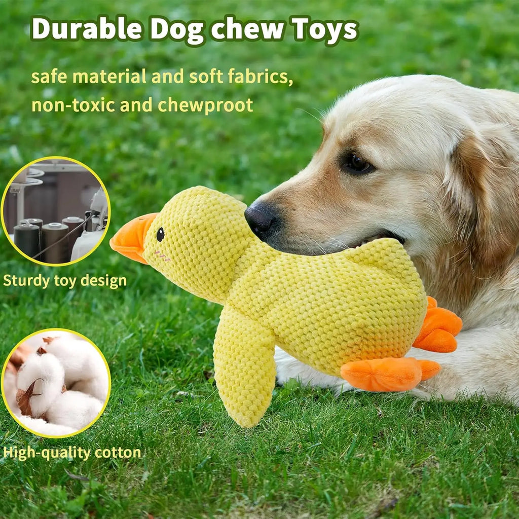Enten-Hundespielzeug, Plüsch, kaubeständig, langlebiges Hundespielzeug mit Quacking-Sound, Zähneknirschen, Relief, weicher Begleiter für kleine große Hunde