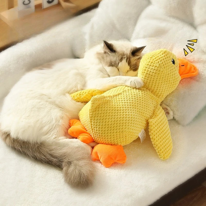 Enten-Hundespielzeug, Plüsch, kaubeständig, langlebiges Hundespielzeug mit Quacking-Sound, Zähneknirschen, Relief, weicher Begleiter für kleine große Hunde