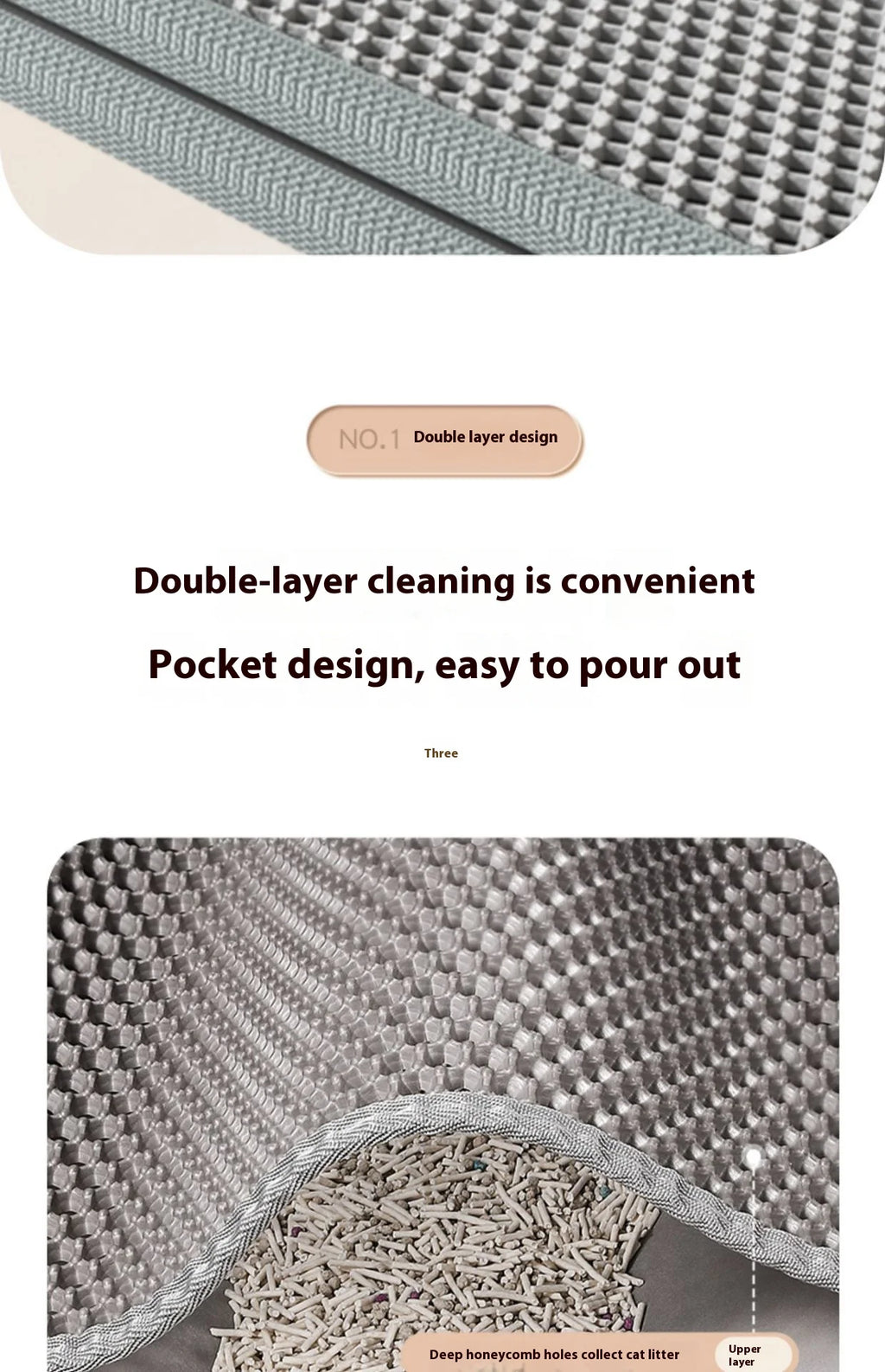 Katzenstreumatte, 2-lagiges Design, Premium-Sandfangstechnologie, wasserdichte Basis, rutschfester Haustier-Bodenschutz für Kätzchen im Innenbereich